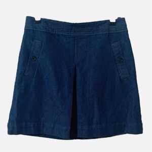 Ann Taylor LOFT Jersey Knit Denim Mini Skirt Career Wear Side Pocket Front Pleat